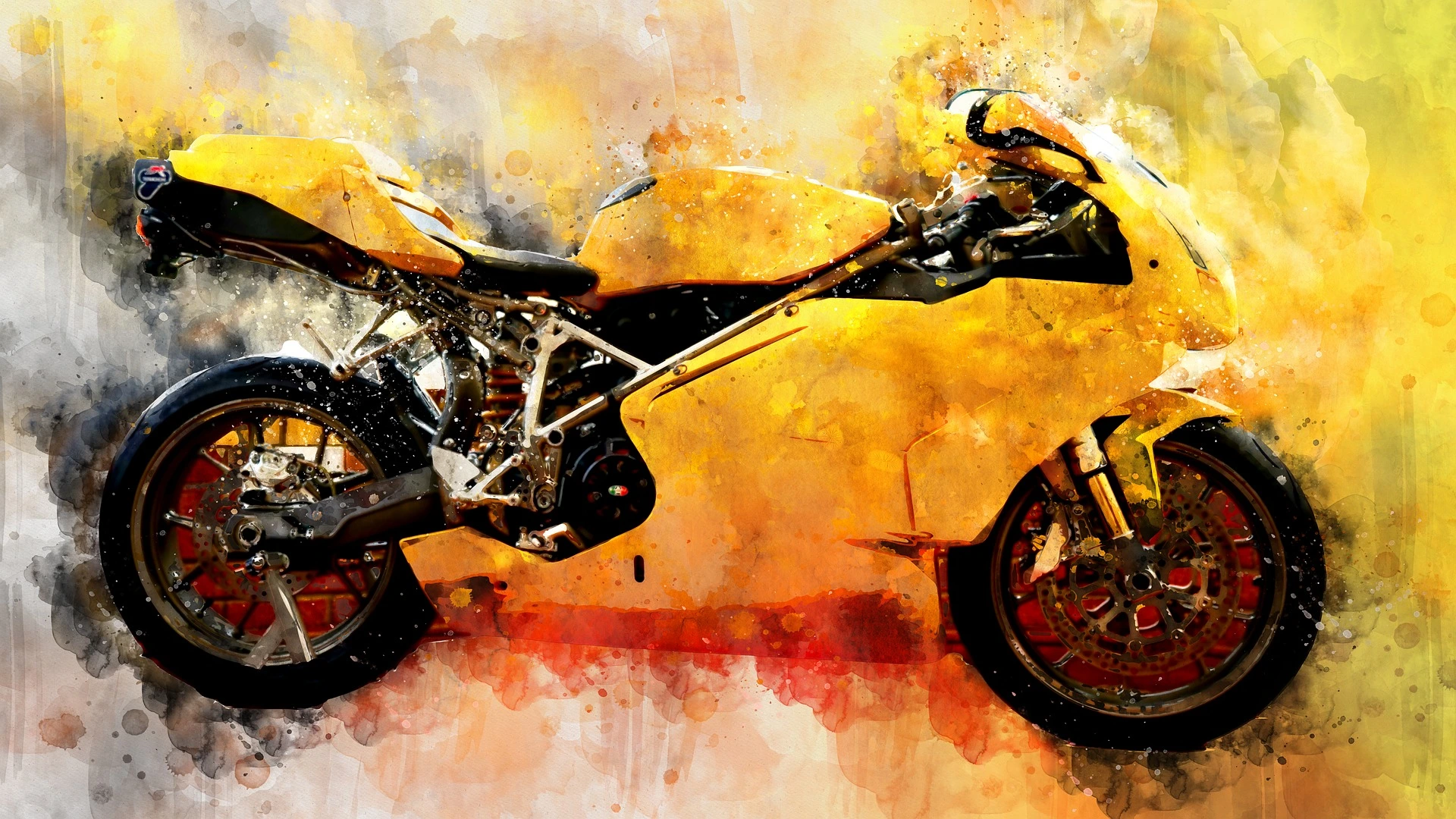 image artistique d'une moto jaune vue de profile